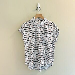 Jane and Delancey White Button Down Shirt with Black and Red Pattern